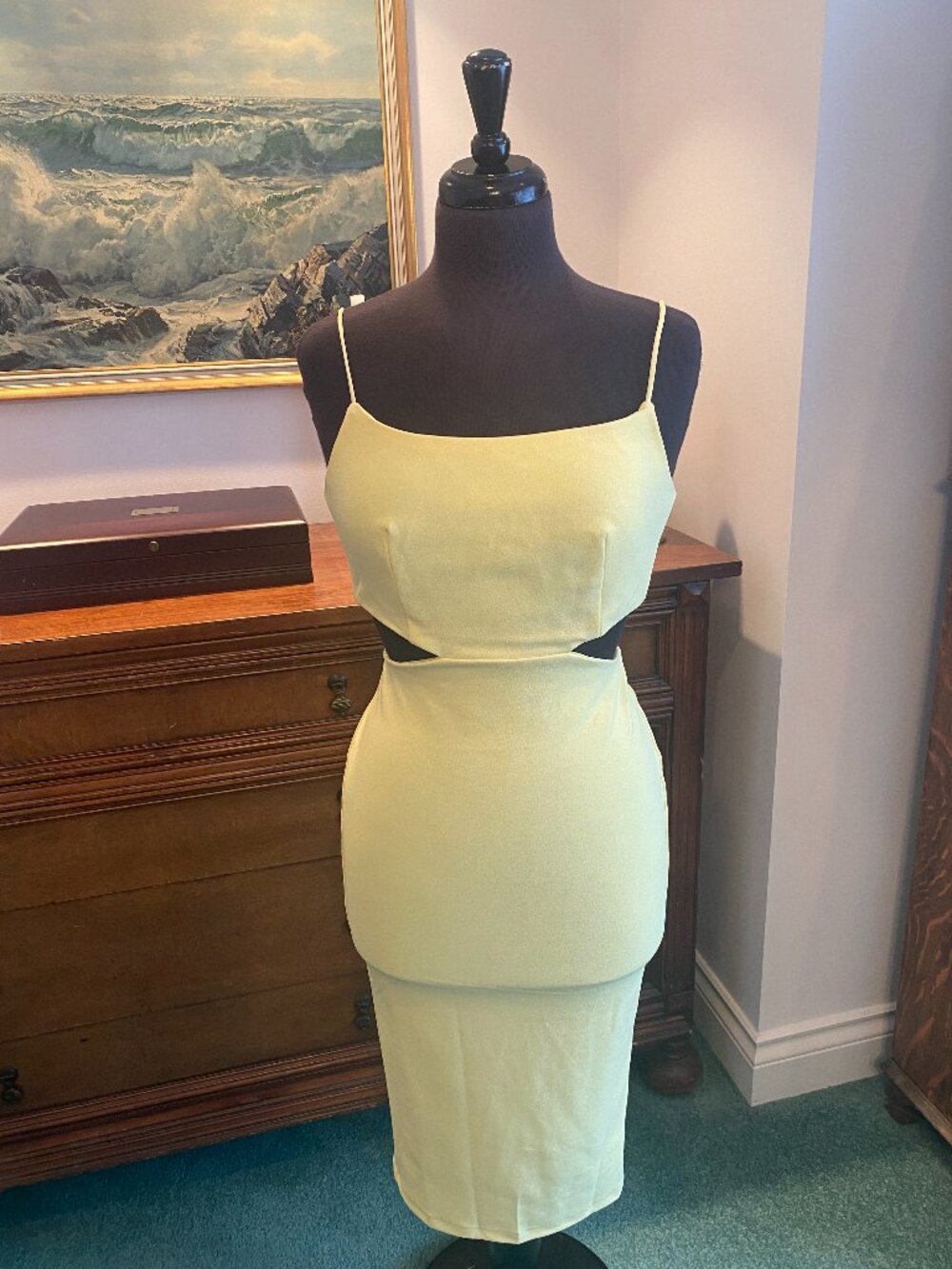 Pastel Yellow Cut-Out Midi Bodycon Dress